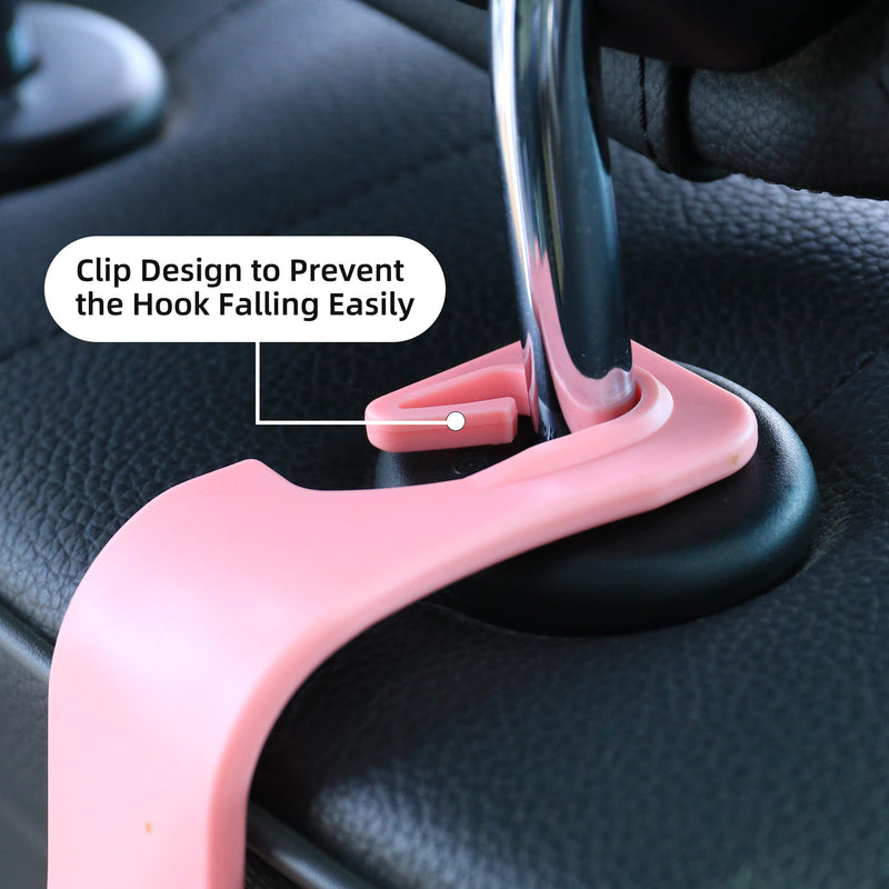 Amooca Car Seat Headrest Hook 4 Pack Hanger Storage Organizer Universal for Handbag Purse Coat Universal fit Vehicle Car Pink with Clip