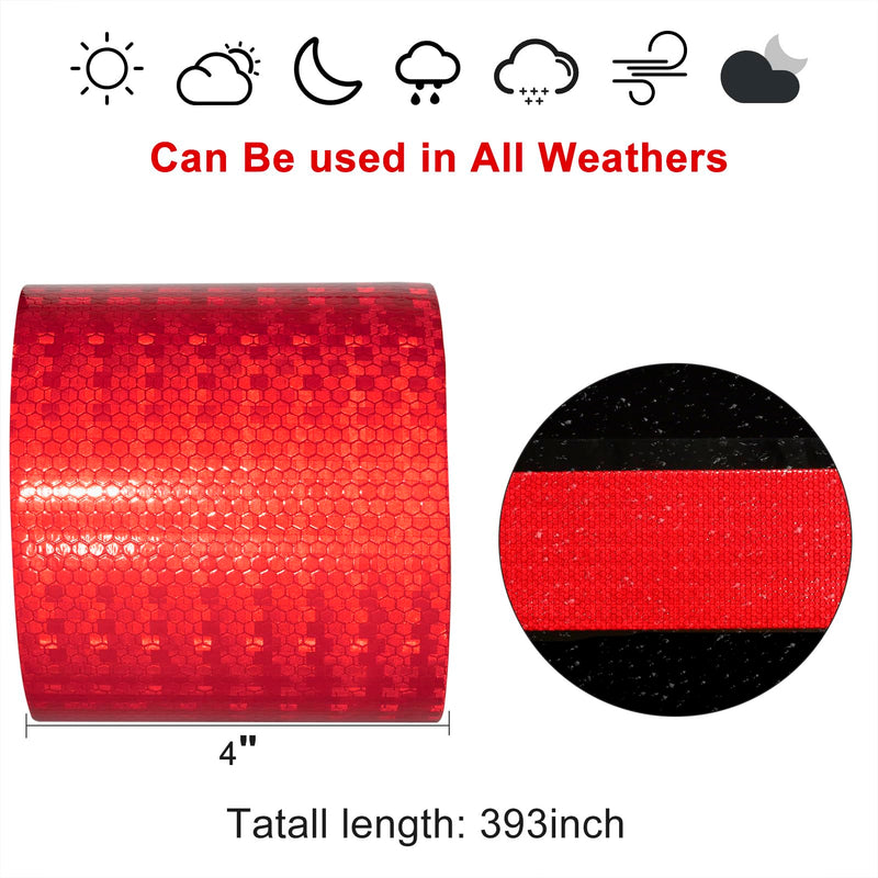 Reflective Tape, Waterproof Self Adhesive Dot Reflective Tape Outdoor Safety Caution Reflector for Trailers, Bikes, Cars（Red, 4 Inch x 32.8 Feet） Red
