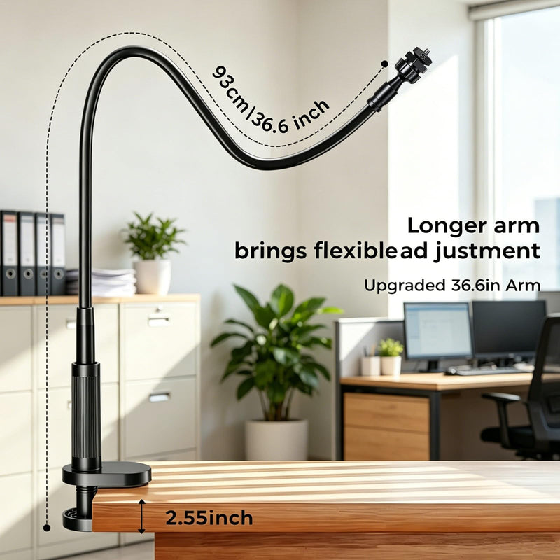 Webcam Stand Camera Desk Mount with Phone Holder for Logitech C922 GoPro | 36" Flexible Webcam Stand, Thick Base & Clamp Mount | Compatible with Logitech C930e/C930/C920/C922x/Brio 4K & GoPro Hero 8-4