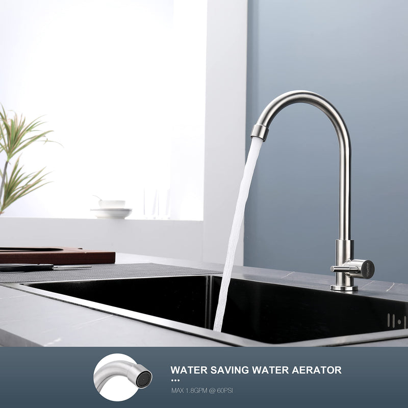 Cold Water Only Kitchen Faucet, Solid Stainless Steel Bar Deck Mount Cold Faucet for Outdoor Sink with Supply Line