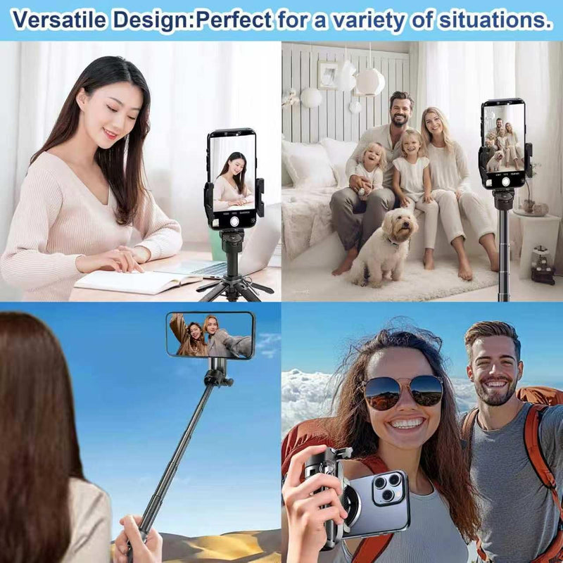 6-in-1 Magnetic Mini 20.5'' Selfie Stick for iPhone with LED Light. Can Converts into Mini Tripod/Phone Camera Grip/Handheld Stabilizer/Phone Stand. Selfie Stick with Rechargable Remote