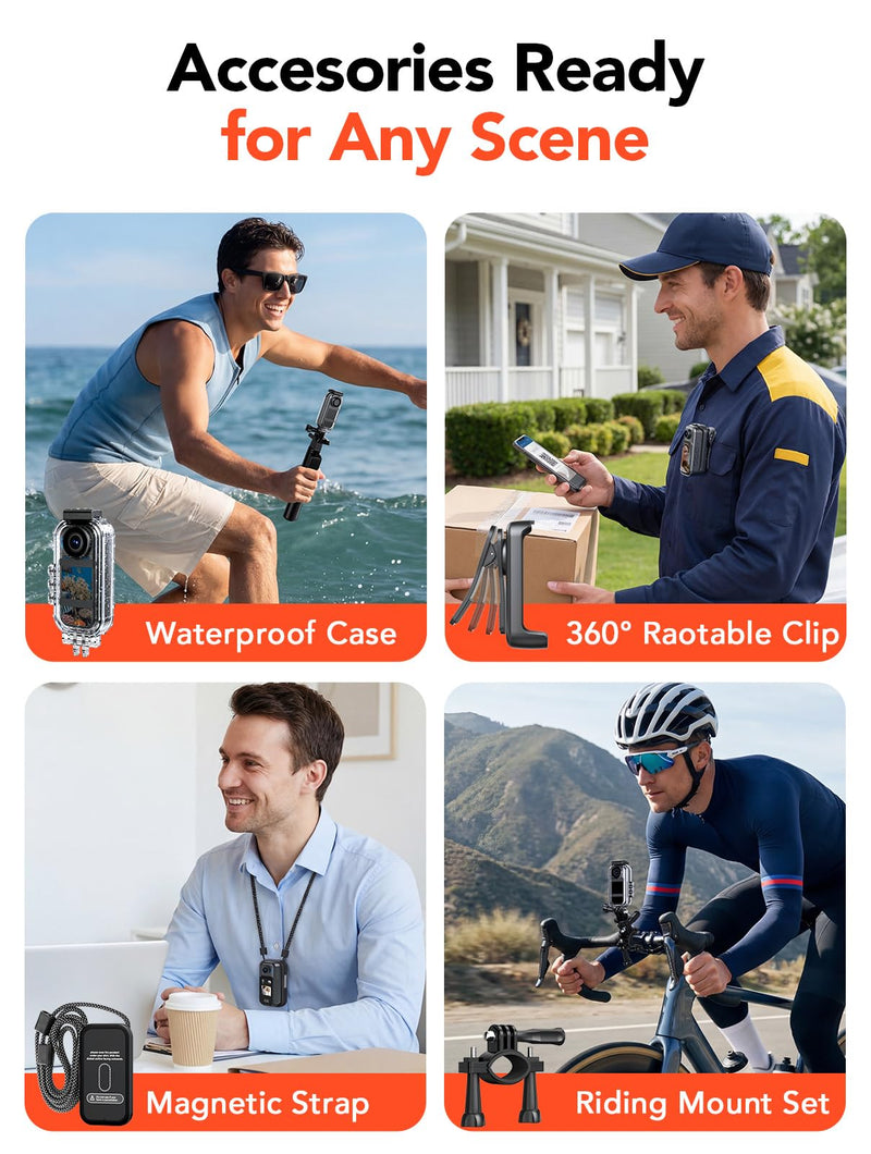 BOBLOV W3 Mini Body Camera Waterproof, 64GB Touch Screen Wearable Camera | 7H recording, charging dock, magnetic clips and up to 33FT waterproof case for vlogging, travel, cycling and daily use 64G Waterproof