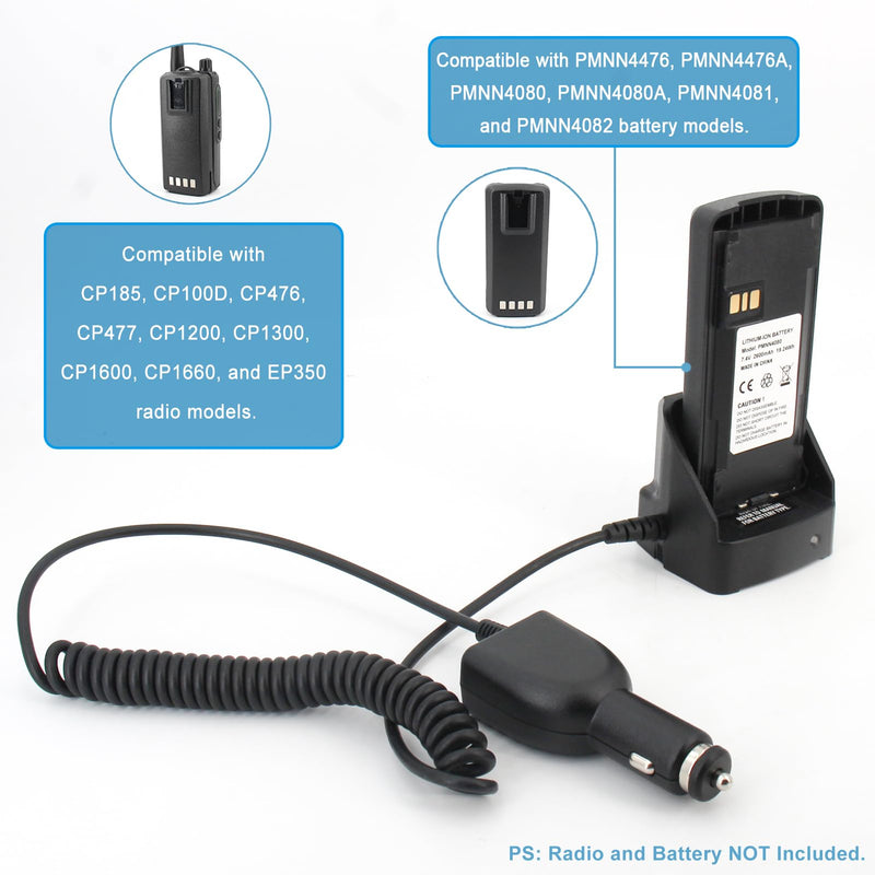PMLN5228 Travel Charger Compatible for Motorola CP185 CP100D | Fits CP476 CP1200 CP1300 CP1600 CP1660 EP350 Radios, PMNN4476 PMNN4080 PMNN4081 Batteries, PMLN5228A PMLN5398 Car Charger