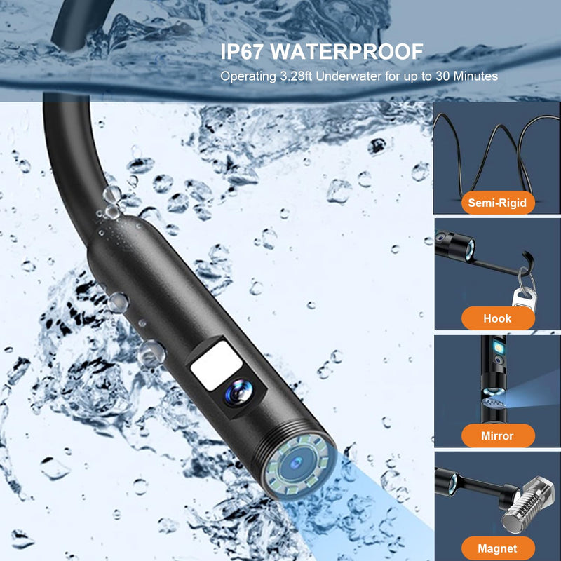 【Dual-Lens BORESCOPE Inspection Camera HD with Light】 Endoscope with Adjustable LED - Compatible with iPhone, Samsung, iPad, iOS & Android - 3.0MP HD, IP67 Waterproof, 16.5ft/5m
