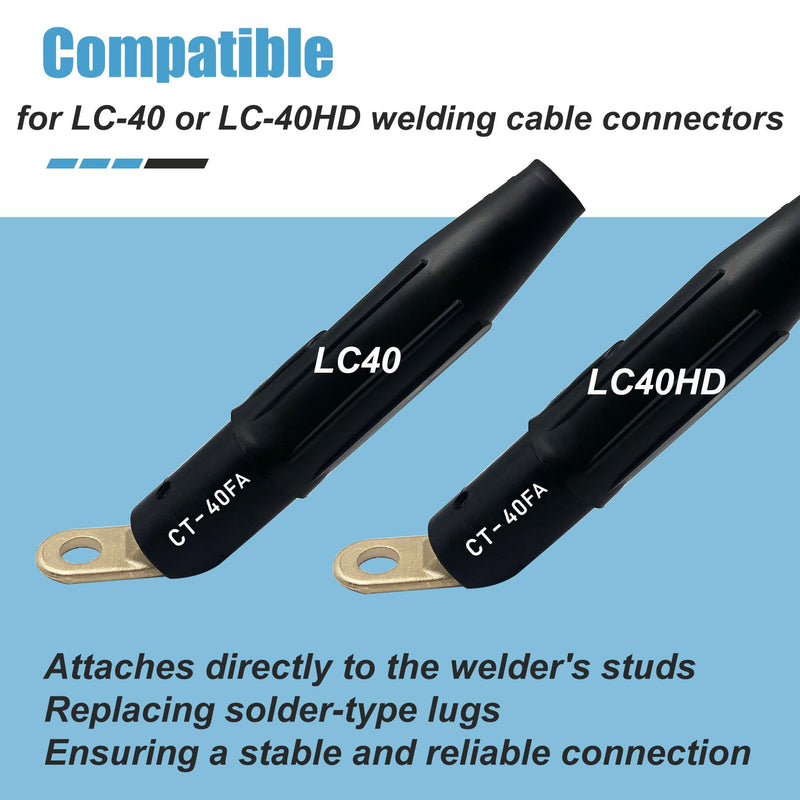 2PK CT-40FA Welding Terminal Connector, Welding Lug Connector Adapter, Terminal Lug for Lenco Style LC-40 LC-40HD Male Leads Connectors, 17/32" Stud Hole, Angle 45°, 08030 2 PK