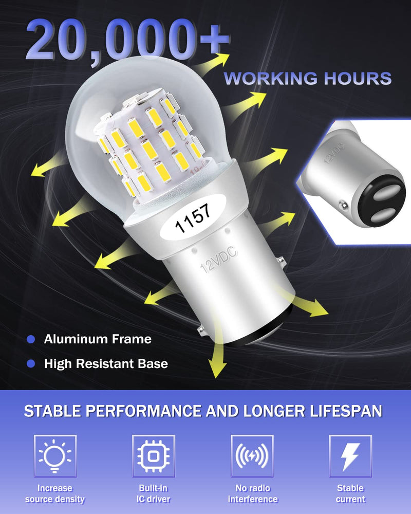 Alopee 2-Pack 1157 LED Bulb White 12V-15V DC BAY15D Bulb 39SMD 3014 Chip Waterproof High Brightness for Reverse Backup Lights Compatible with 2357 7528 2057