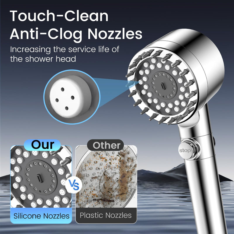 Vatex Filtered Shower Head with Handheld, High Pressure 4 Spray Showerhead with ON/OFF Switch, Shower Heads with 3 Filters for Hard Water Remove Chlorine, Reduce Dry Itchy Skin Chrome