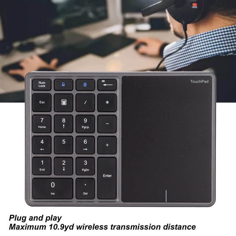 Heayzoki Number Pad Mouse Combo, 2 in 1 BT Number Pad Touchpad Mouse 22 Keys, Bt4.2 2.4G Type C Charging Keyboard 500Mah Battery Numeric Keypad for Office (Iron Gray) Iron gray