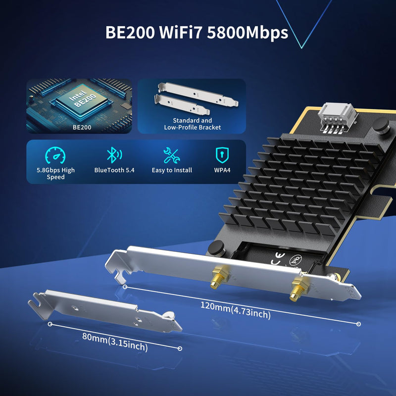 WiFi 7 PCIe Wireless Card Intel BE200 NGW, Bluetooth 5.4, 5800Mbps. NICGIGA Network adapter Support Windows 10/11 (64bit), Ideal for WiFi7/WiFi6E/WiFi6/WiFi5 Router and Wireless AP