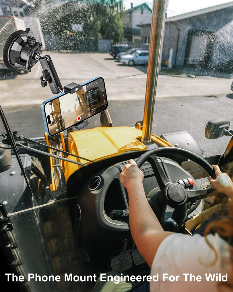 Tractor Phone Mount - [Super Suction Cup] Dashboard Windshield Cell Phone Holder with 360° Adjustable Arm for Excavator, Forklift Heavy Duty Stand for iPhone 17 16 15 14 13 12 Pro Max, Galaxy, Android