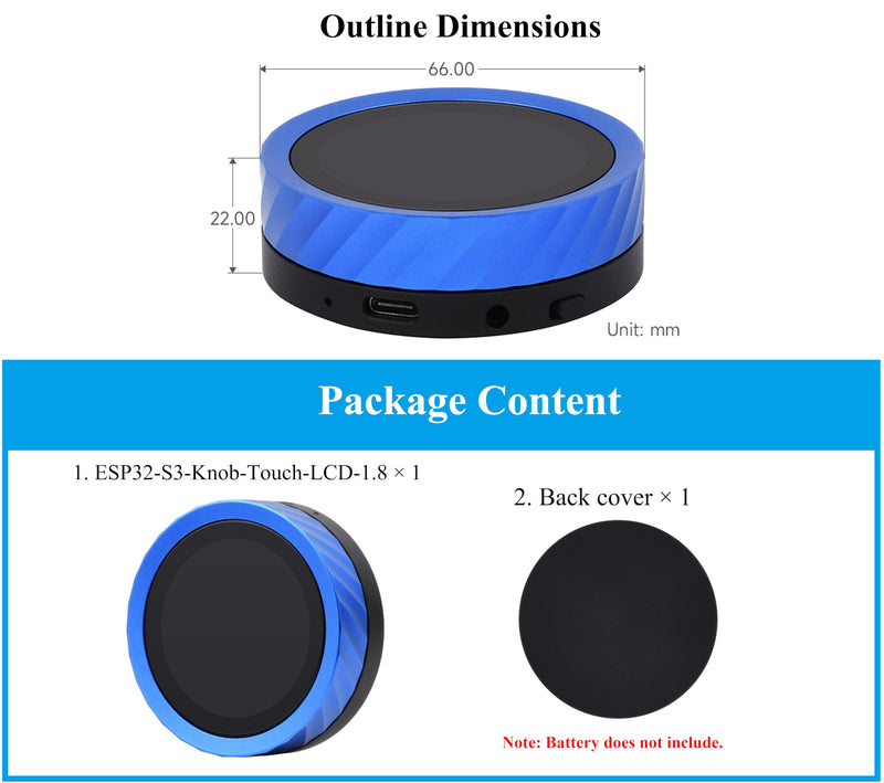 ESP32-S3 1.8inch Knob Touch Display Development Board, Multi-Functional Smart Rotary Knob Screen, 2.4GHz Wi-Fi and Bluetooth Wireless Connection, PC Volume Control, PC Secondary Screen, No Battery
