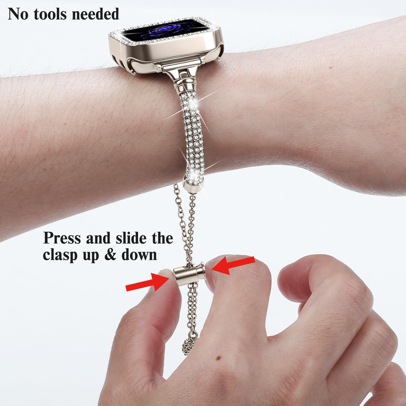 JOYOZY Bling Band and Case Compatible with Apple Watch Band 38mm 40mm 41mm 42mm 44mm 45mm 46mm, Pretty Luxury Strap with Sparkle Diamond, Dressy iWatch Bracelet for Women Starlight 42MM for Series 11/10