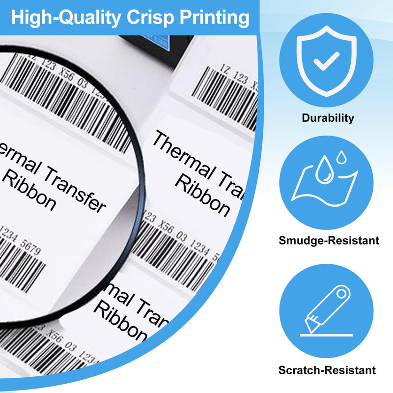 Enhanced Wax Thermal Transfer Ribbon, 4.33'' x 244', 4 Rolls | 110mm x 74m Black Barcode Label Printer Ribbon with 0.5" Core for Zebra Desktop Printers, Crisp, Durable Print Quality 4 Rolls-4.33''x244'
