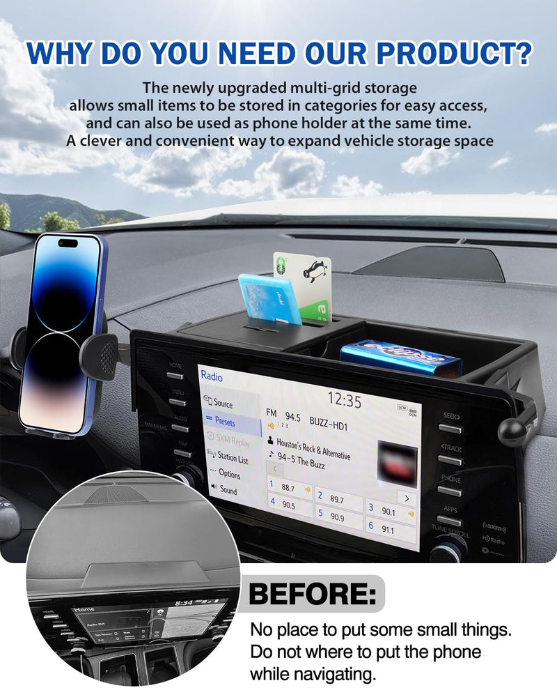 Autorder Car Phone Holder for 2021-2024 Toyota Sienna Accessories Center Console Dash Organizer with Dedicated Card Coin Storage Box 360°Rotation Phone Mount Hands-Free (Only for 8'' Screen)