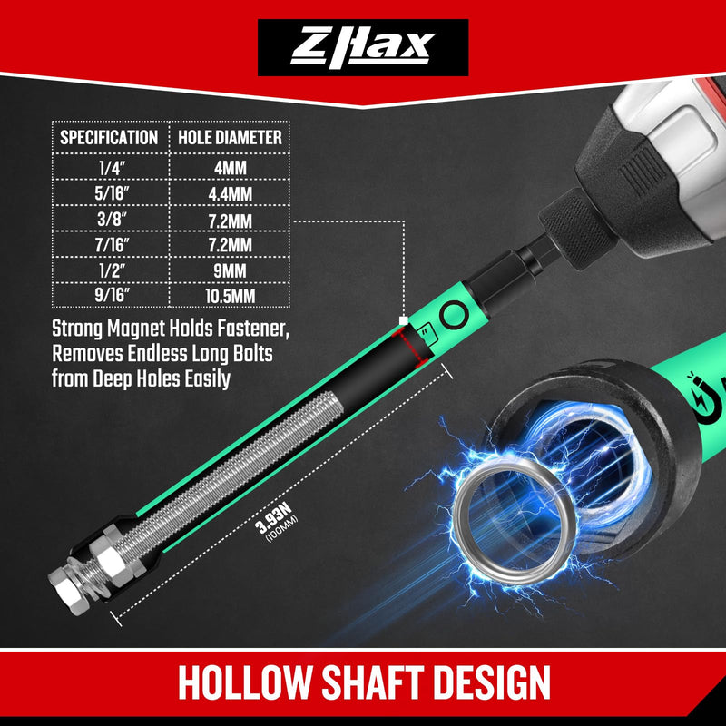 ZHAX 6-Piece Magnetic Hollow Impact Nut Drivers Set, 6-Inch Extra Long SAE 1/4" - 9/16", 1/4 Inch Hex Drive, Color Coded Impact Nut Setters With EVA Storage Organizer 6-Piece SAE