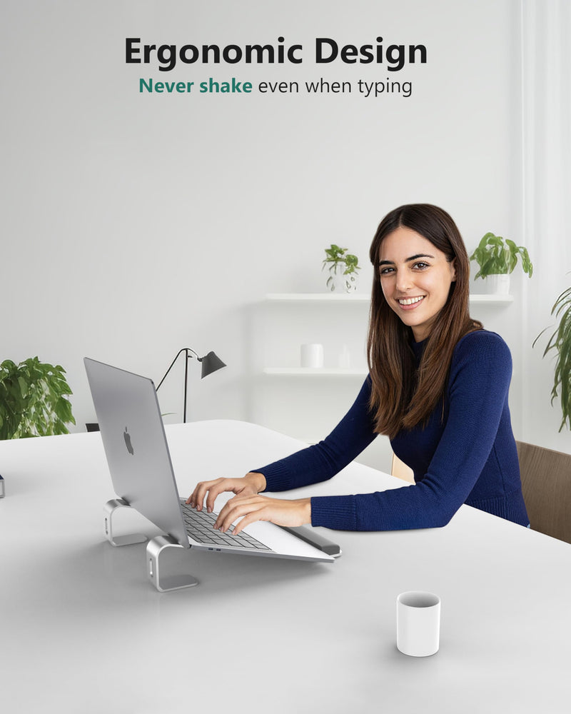Aluminum Laptop Stand, Notebook Stand with Wrist Rest, Ergonomic Detachable Laptop Mount, Computer Stand Compatible with 10-17'' All Laptops Such as MacBook Air Pro/HP/Dell/Lenovo, Silver