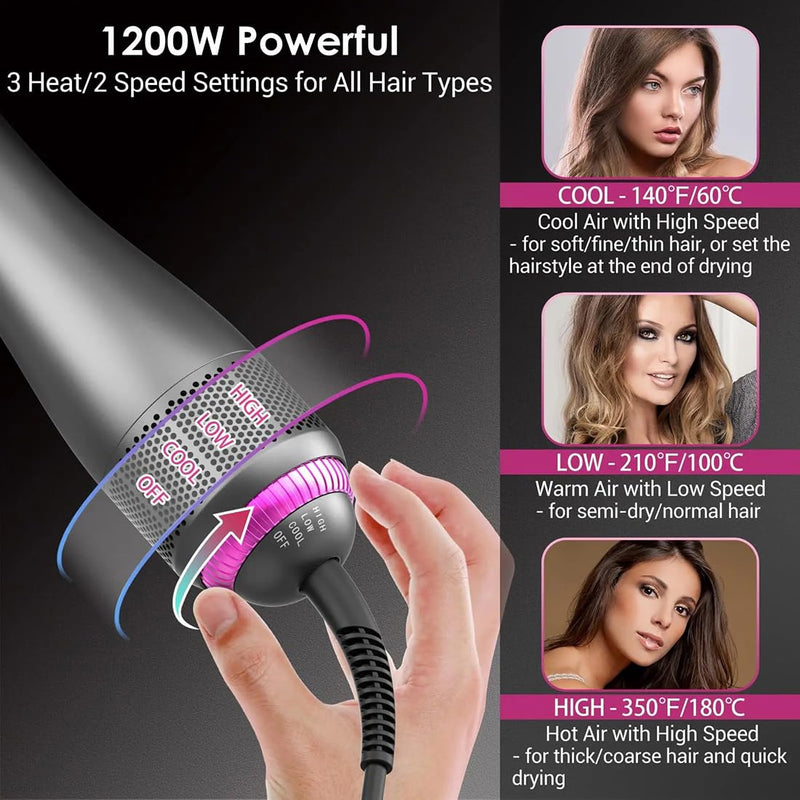 Hair Dryer Brush Straightener Brush 3 in 1 Hot Air Stylers 1200W Powerful Hair Comb Blow Dryer Brush 3-Speed Temperature Adjustment(Ash Pink,British Standard) British standard Ash Pink
