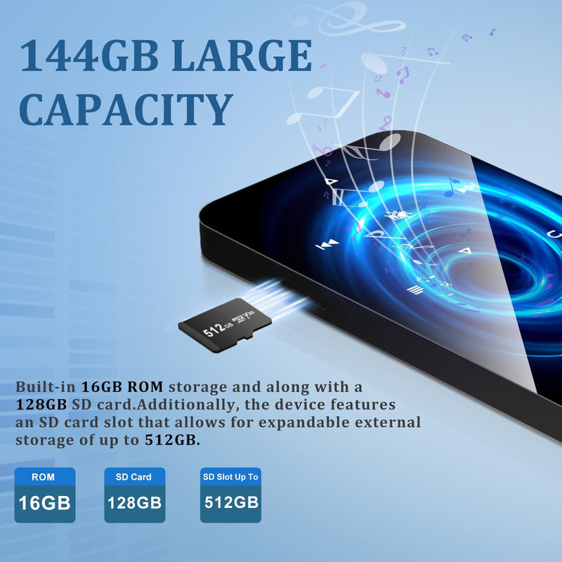 144GB MP3 Player with Bluetooth 5.2, Earphones Included(Black) | Quick Recharge, HiFi Sound Digital Music, Built-in HD Speaker, FM Radio, Voice Recorder, for Friends, Kids, Students, Seniors Black