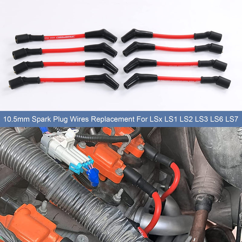 JDMSPEED New Heat Spark Plug Ignition Wires Set 10.5mm Replacement for LSx LS1 LS2 LS3 LS6 LS7