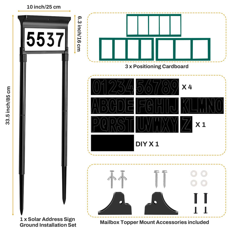 Lacasa Solar Address Signs for Yard, Dual-Sided Illumination Solar House Numbers for Outside, Waterproof Outdoor Solar Mailbox Number Plaque, 3-Color Modes, 1 Pack
