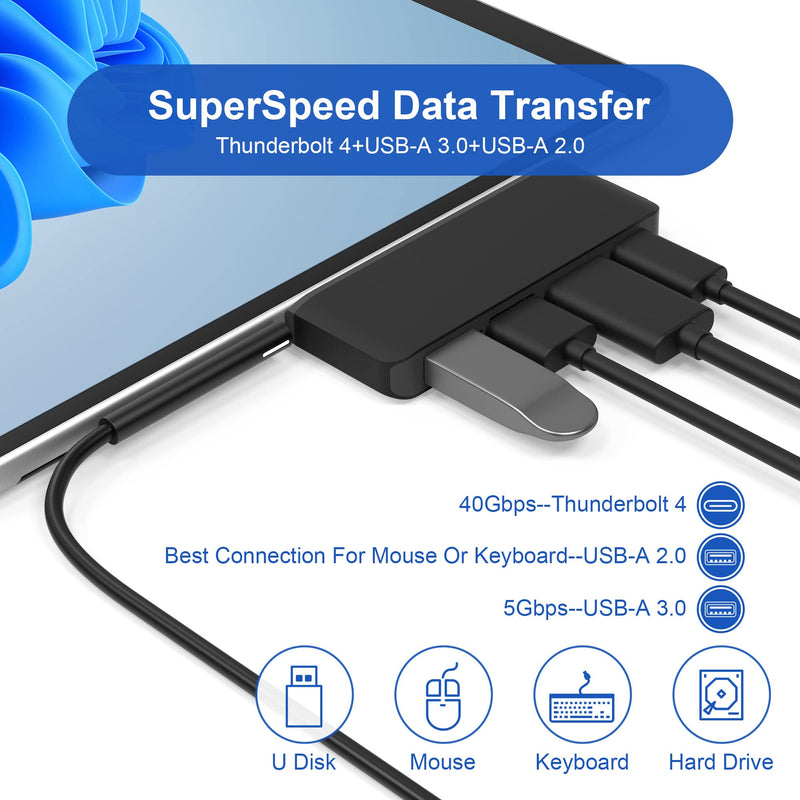 Surface Pro 8 Hub Docking Station with USB-C Thunerbolt 4 (Display+Data+PD Charging), 4K HDMI, USB 3.0, USB 2.0, TF Card Slot, Triple Display (Surface Pro 8+HDMI+USB C) for Microsoft Surface Pro 8 Black