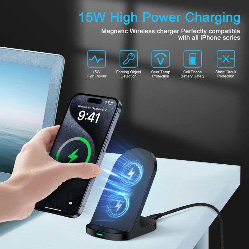 Wireless Charger Fast Charging Stand for Moto G Stylus 5G 2026/G Power 2025 | 2024,Edge 2026 2025 2024 2023/Edge 70 Ultra 60 Pro/Razr/Razr 60 Pro/X70 Air/X50 Ultra/X40,15W Android Wireless Phone Charger Black