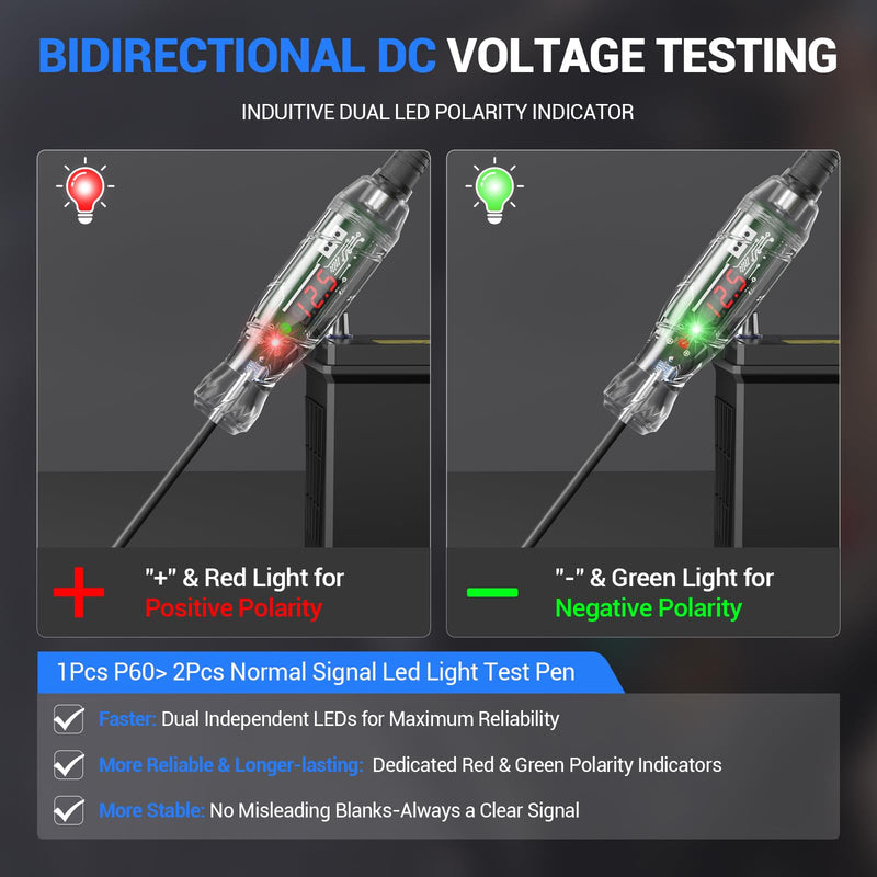 Automotive Test Light VDIAGTOOL P60 3-70V LED Digital Voltage Display, Circuit Tester with Voltmeter & Dual Polarity Indicator Light, Tester Electric, Bidirectional Voltage Tester w/Stainless Probe
