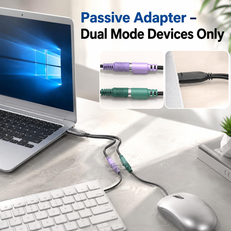 PS2 to USB Adapter PS/2 to USB Adapter Converter | Passive USB to PS2 Adapter for PC Laptop USB Male to Dual PS/2(Mini-DIN 6-pin) Female Cable for Keyboard and Mouse