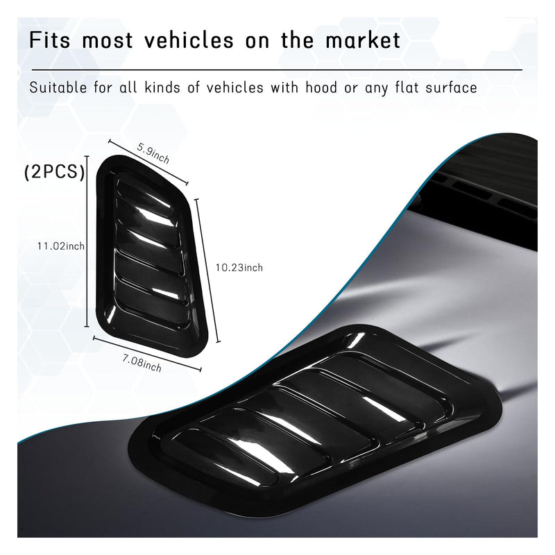 2PCS Car Hood Air Vent Cover, Universal Automotive Bonnet Air Vents Engine Hood Scoop, Front Air Vents Engine Hood Cover Trim, Vehicle Exterior Decor Accessories for Most Cars (Black) Black