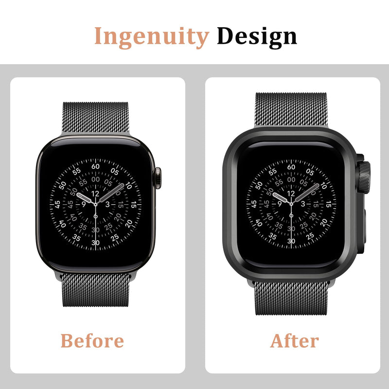 Amizee Metal Case Compatible with Apple Watch Series 11/10 46mm Case, Rugged Protective Bumper with Back Cover Resistant Protection Cover for iWatch 46mm, Black/Orange