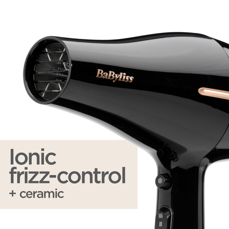  [AUSTRALIA] - BaByliss Salon Pro Hair Dryer - Powerful 2200W Blow Dryer, AC Professinal Motor, Ionic Frizz-Control, 3 Heat & 2 Speed Settings, Black, 5552U Single