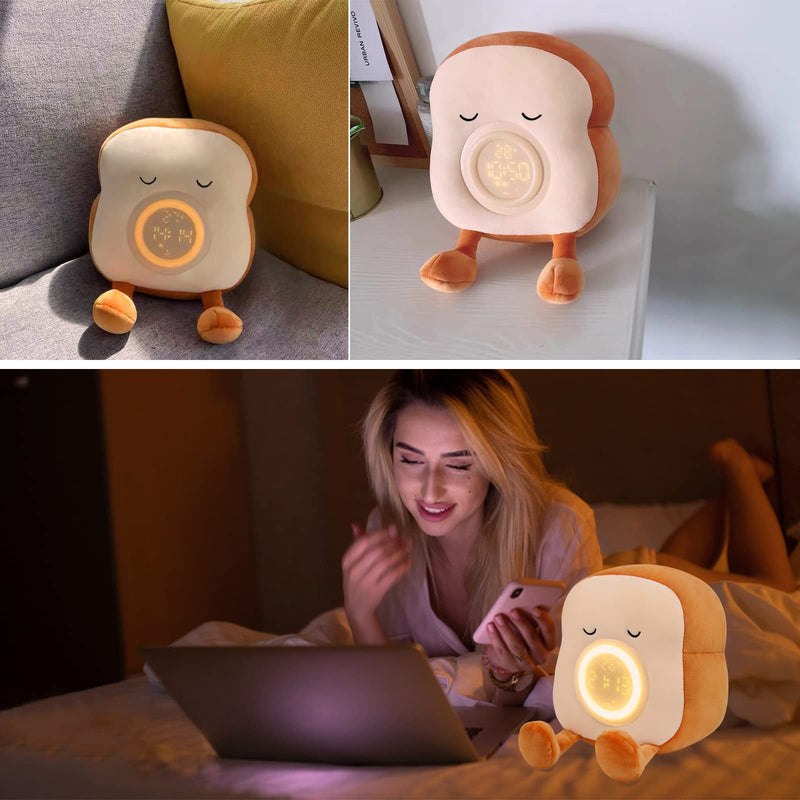 QANYI Kids Night Light Plushies, Funny Food Toast Bread Plush Cute Stuffed Alarm Clocks for Bedrooms, Cool Bedside Lamp Gifts for Women Kids 6 7 8 9 10 11 Year Old Girls