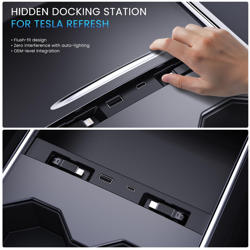 USB HUB for Tesla New Model Y Juniper & Model 3 Highland，Hidden Docking Station Design，Tesla Model 3 (2024 2025 2026)/New Model Y Juniper Accessories for Phone Charger Fast Charging Cables for Model 3 2024 2025（45W）/Model y juniper