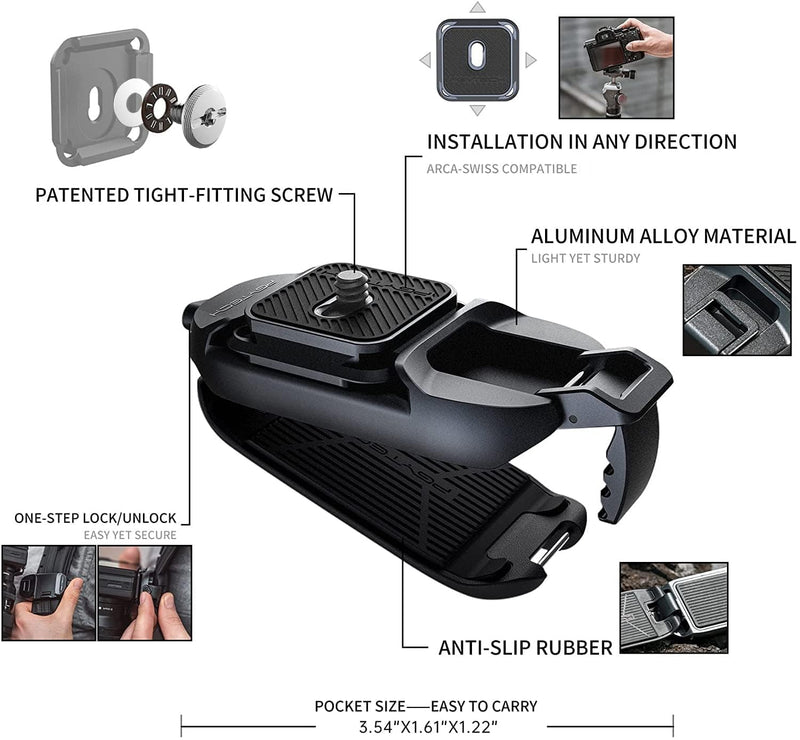 PGYTECH Beetle Camera Clip with Plate for Cameras & Action Camera Quick Release System for Sony, Nikon, Fuji, DSLR Action Camera Backpack Camera Strap Mount (for Action Camera&Cameras) Camera Clip V1 for Action Camera