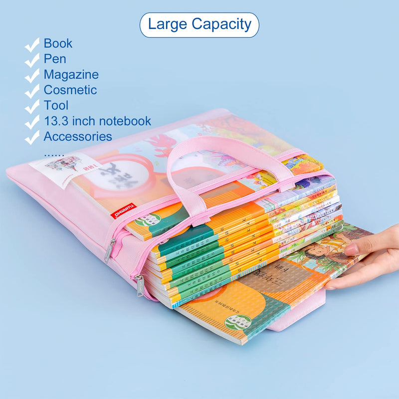 Desktop Calculator and Mesh Zipper Waterproof Pouch Bundle, 12-Digit Battery Solar Powered LCD Display Big Button Calculator, 11x13.7in Large Double Pocket Waterproof File Bag with Handle