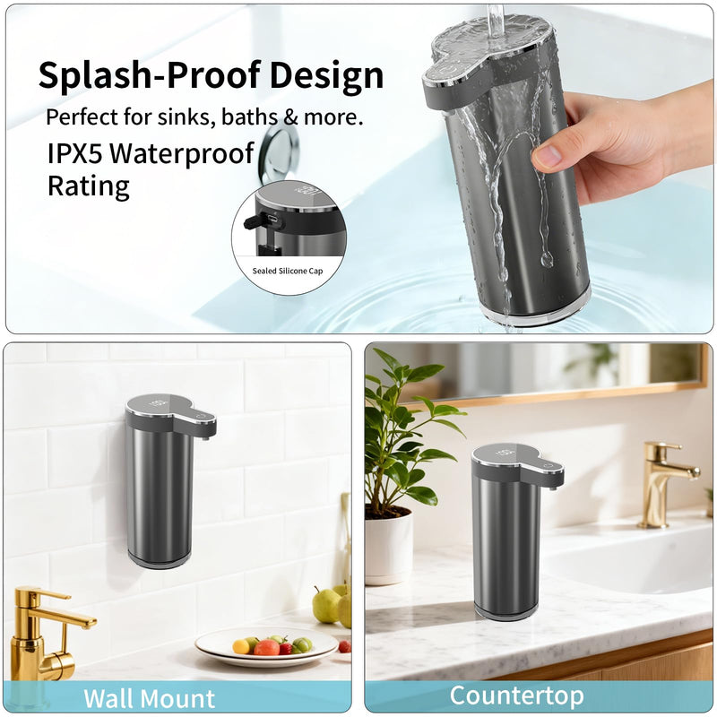 Automatic Liquid Soap Dispenser, 12oz Rechargeable Touchless Hand Soap Dispenser, 4 Levels Adjustable Infrared Sensor Dish Soap Dispenser for Bathroom,Kitchen,Hotel St-01 Liquid Gray