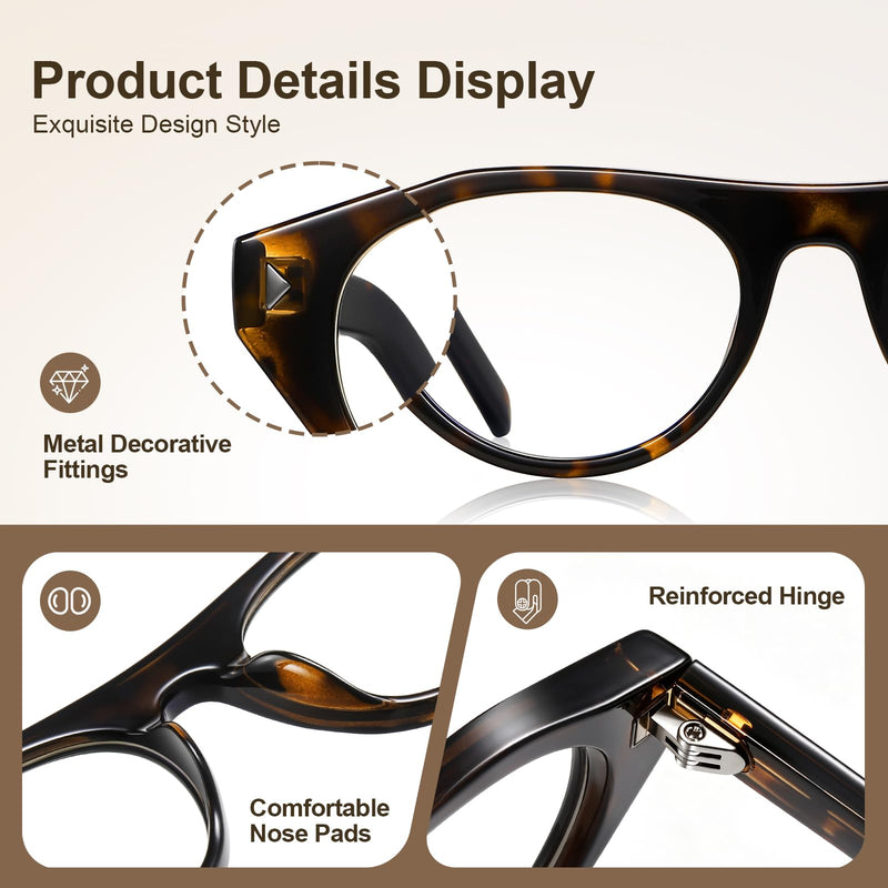 Oval Blue Light Blocking Glasses for Women Retro Cat Eye 90s Glasses Computer TV Eyeglasses Anti Eyestrain Tortoise clear