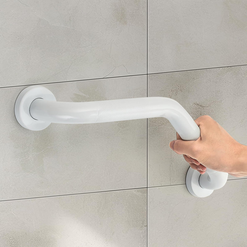Grab Bars for Bathtubs and Showers- 1-1/4 x 16 Angled Shower Grab Bar for Seniors Knurled Stainless Steel Handicap Grab Bars for Wall (White, 1 Pack) White