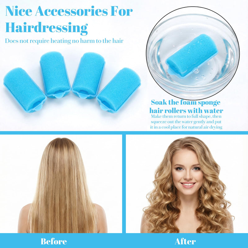  [AUSTRALIA] - 24Pcs Blue Sponge Rollers for Hair, Sponge Hair Rollers(2.36×1.18",Blue) | 6x3cm.Soft,Lightweight,No-Heat,Overnight Safe.80g Set.For All Hair Types,Curls,Bangs,Travel