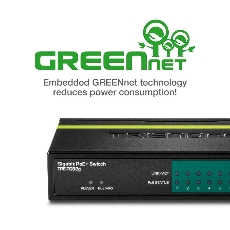 TRENDnet 8-Port PoE Switch, TPE-S44, Ethernet Splitter, 30W Power Budget, 1.6 Gbps Switching Capacity, 10/100Mbps, NDAA & TAA Compliant, Lifetime Manufacturer Protection