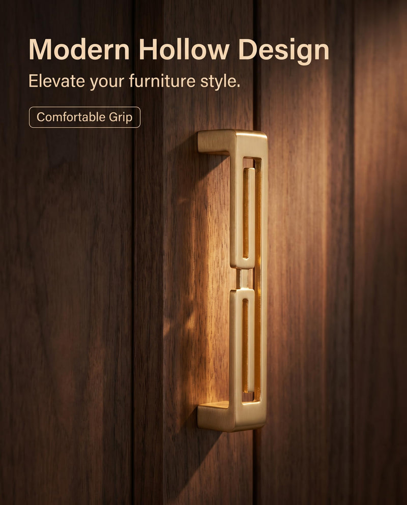 Mou 4 Pcs of Chinese Cabinet Hardware Handles, Drawer Pulls, Closet Handles Stylish Golden Copper Handles Double-Hole Handle