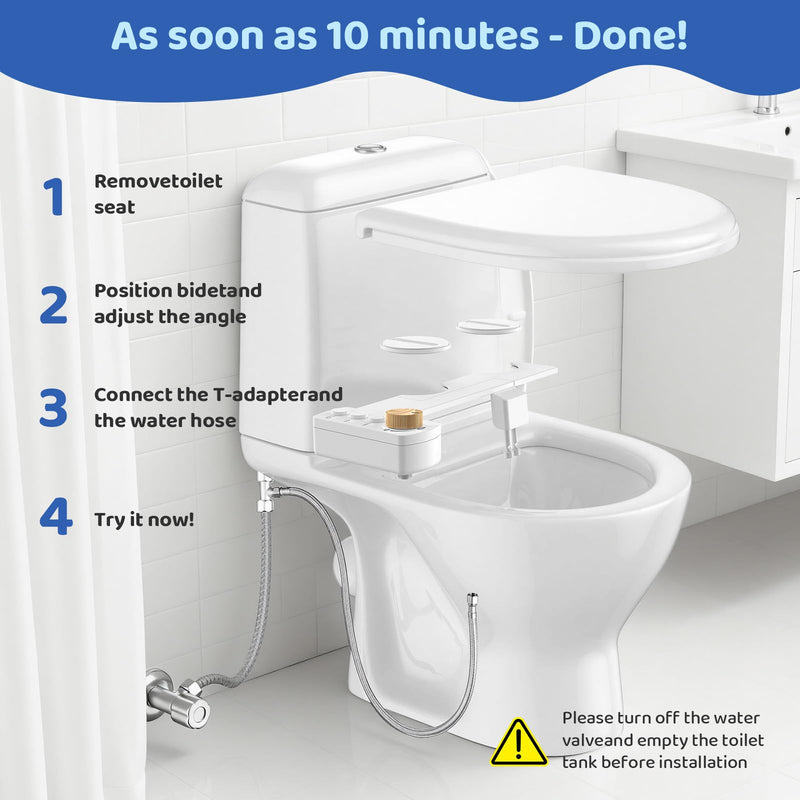 Bidet Attachment for Toilet Seat, Ultra Slim | Easy Control | Adjustable Water Pressure | Non-Electric Self-Cleaning Dual Nozzle | Cold Water Bidet for Frontal & Rear Wash, Bamboo Knob