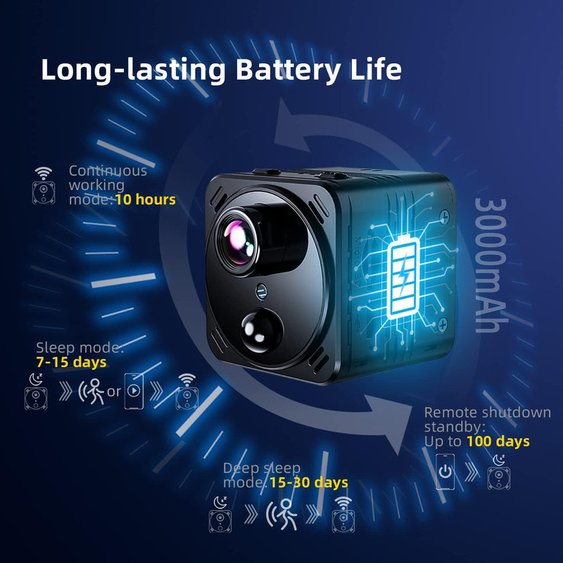Security Camera 4K Mini Wireless WiFi Indoor Cameras, AI Human Detection, Auto Night Vision, Cloud Storage, Up to 100 Days Standby Battery Life