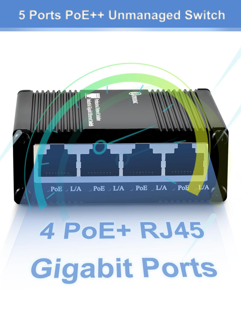 5 Ports Gigabit PoE+ Mini Ethernet Switch - 4 PoE+ @ 120W With 1 Uplink Port, 802.3at Enhanced Protection, Unmanaged Network Switch, Plug & Play, Sturdy Metal Housing, Desktop Design 5-Ports | 4 Ports PoE+,120W