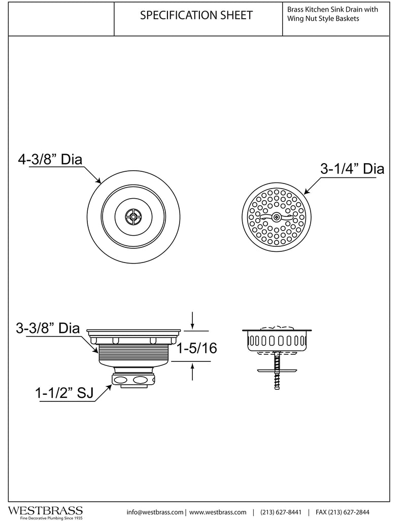 Westbrass A213-12 3-1/2" Wing Nut Twist Style Large Kitchen Sink Basket Strainer, Oil Rubbed Bronze