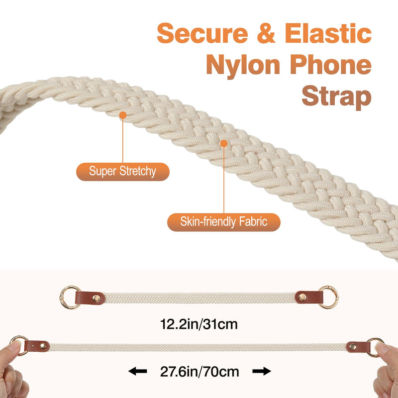 MoKo 2 Pack Stretchy Phone Lanyard Tether Retractable Phone Strap | Phone Strap with Metal Tether Tabs, Anti-Drop Outdoor Accessories for Skiing, Hiking, Cycling, Climbing Beige