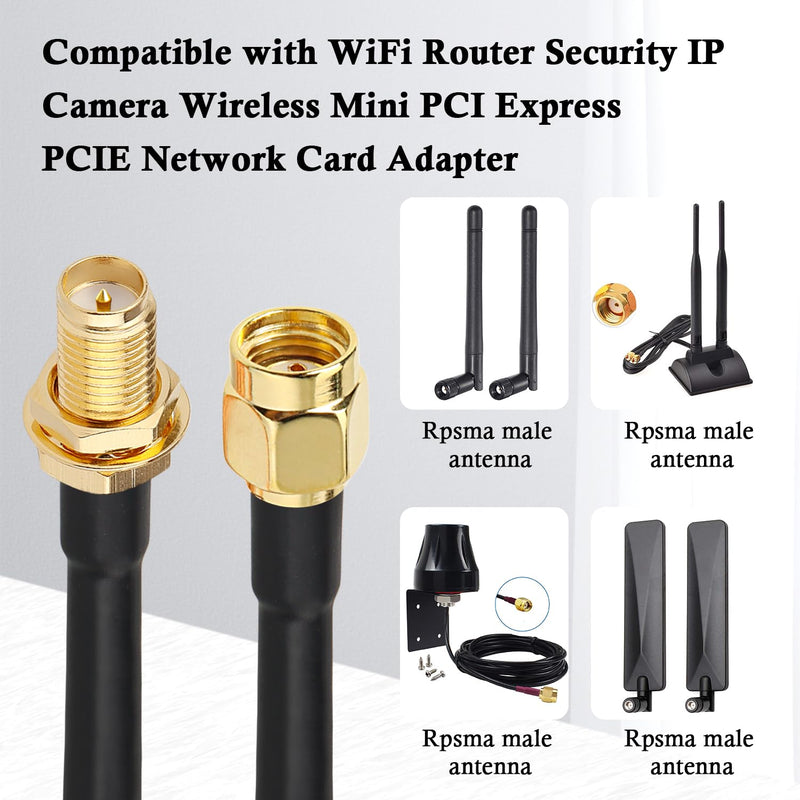 RP-SMA Male to RP-SMA Female Bulkhead Cable 2FT 2PCS, RG58 Coaxial Cable with Panel Mount, Gold Plated Connector, Low Loss RF Extension Cable for WiFi Antenna, Router, FPV, SDR