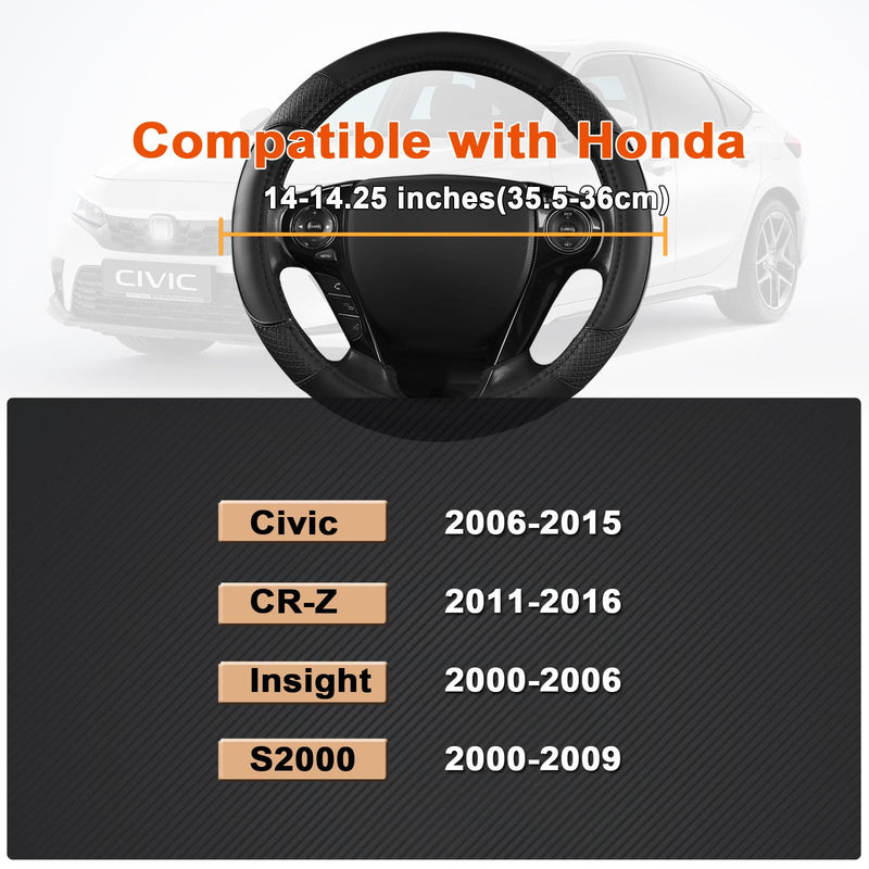 GIANT PANDA Steering Wheel Cover for Honda Civic(2006-2015),CR-Z, Insight, S2000 (Black-Small Size) Small size (14 ''-14.25'') Black