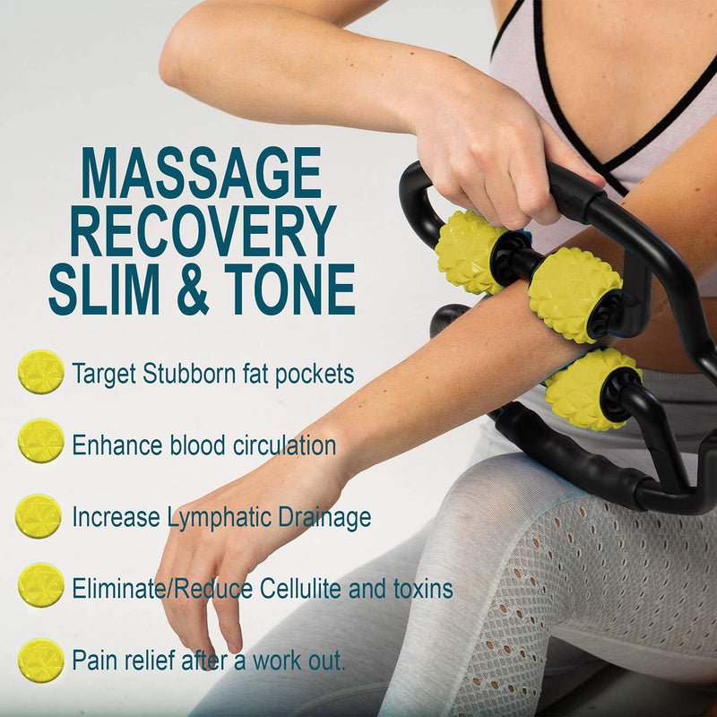 Muscle Roller for Muscles Deep Tissue/w Drawstring Gym Bag | Cellulite Remover Myofascial Massage Tool - Tennis Elbow Massager, Calf, Leg n Forearm Roller I High Density Foam Roller Yellow