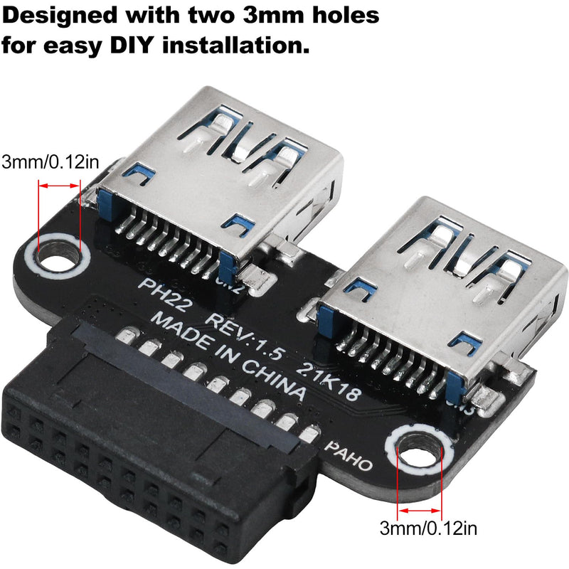 2PCS USB 3.0 19/20 Pin to Dual Female A Port Splitter Adapter Internal Vertical Header Converter for Desktop PC Expansion High Speed Lossless Data Signal Transmission Multilayer Circuit Board